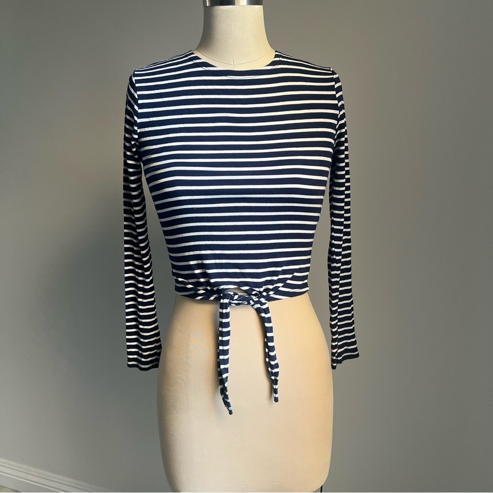Lovers + Friends Shirt Small Navy White Striped Crop Top